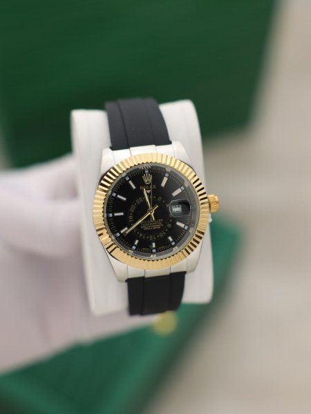 ساعة رولكس رجالي جلد (ساعة + علبة فخمة