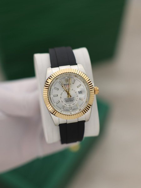 ساعة رولكس رجالي جلد (ساعة + علبة فخمة