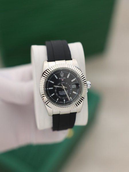 ساعة رولكس رجالي جلد (ساعة + علبة فخمة